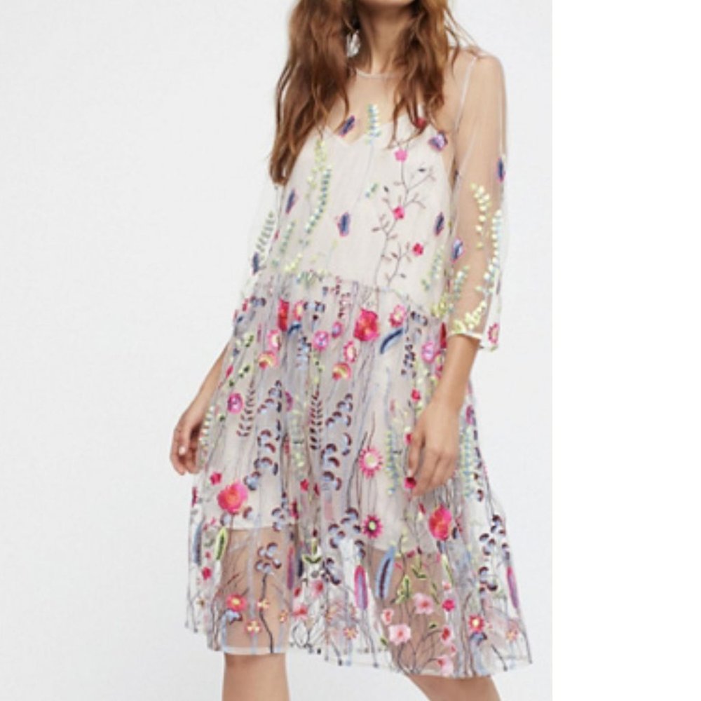 Free People Sheer Garden Mini Dress Petal Size S